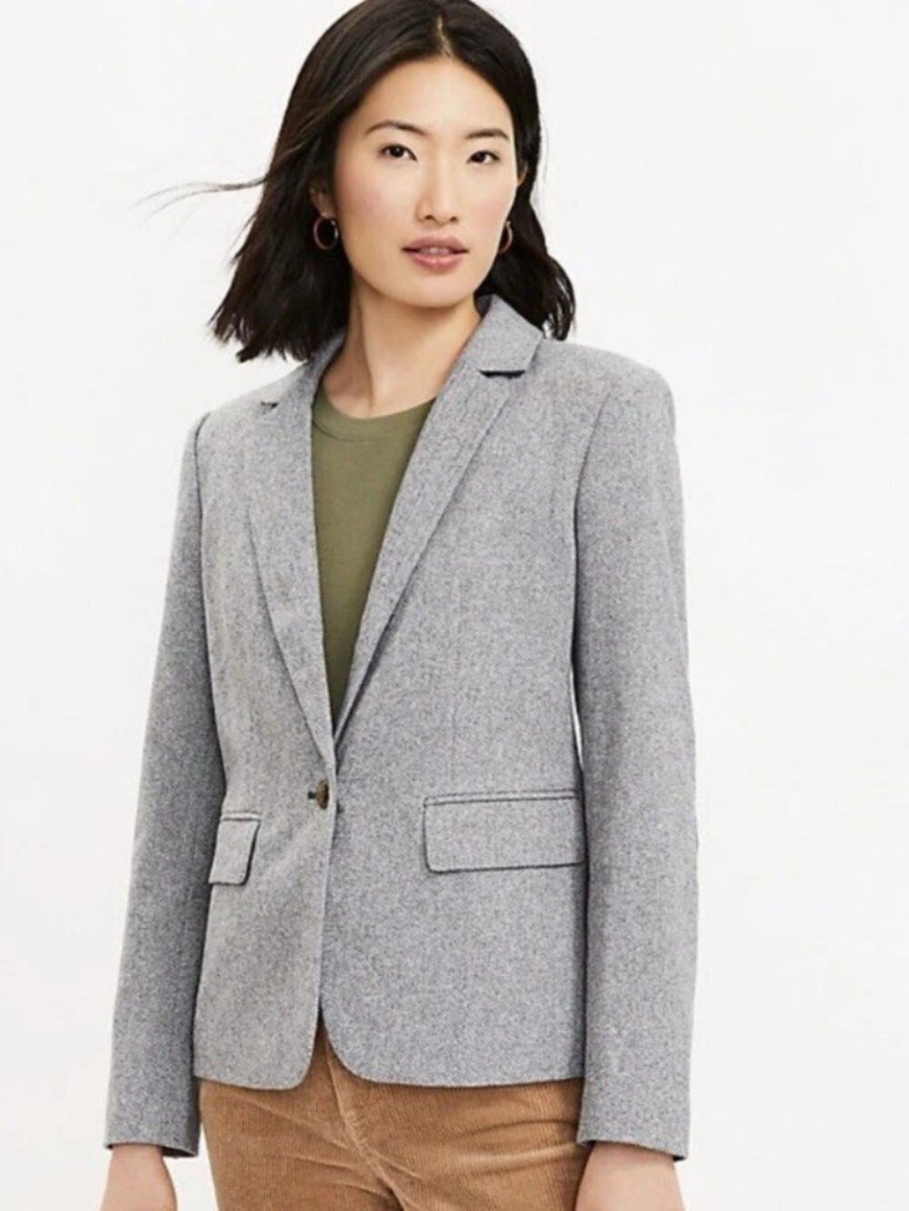 Loft Women’s Herringbone Knit Blazer.  Cotton Outer Shell. Polyester Linning.